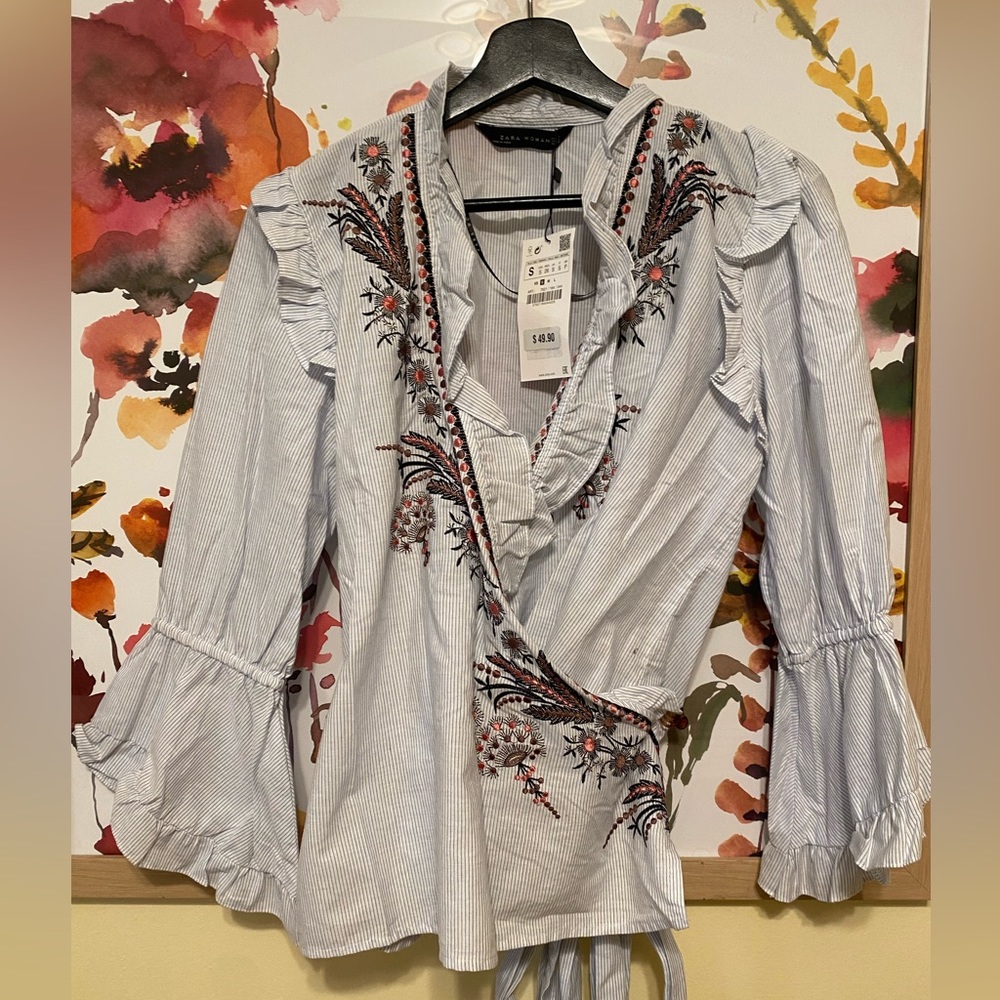 NWT - embroidered wrap top ZARA